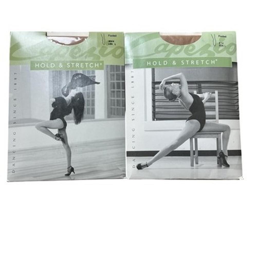 Capezio Leggings Womens L Beige Hold & Stretch Semi-Opaque Footed Dance Lot 2